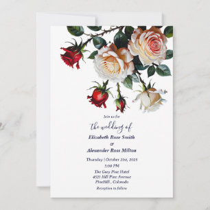 Pretty Red and pink white roses floral wedding Invitation