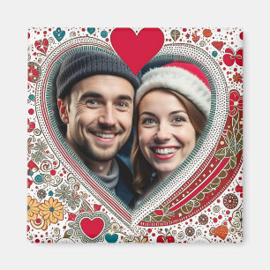 Pretty Red and Turquoise Hearts Frame  Magnet