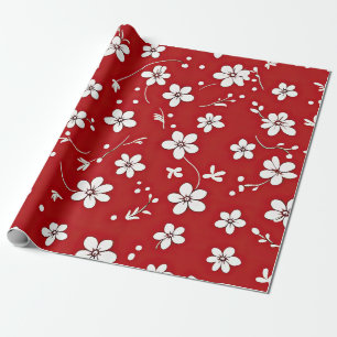 Pretty Red And White Flowers Wrapping Paper