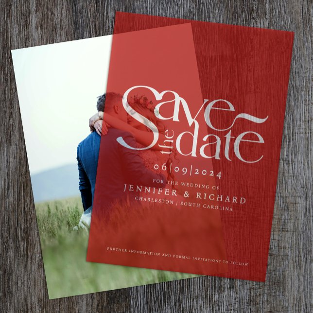 Pretty Red And White Save The Date Wedding Script Vellum Invitations (Creator Uploaded)