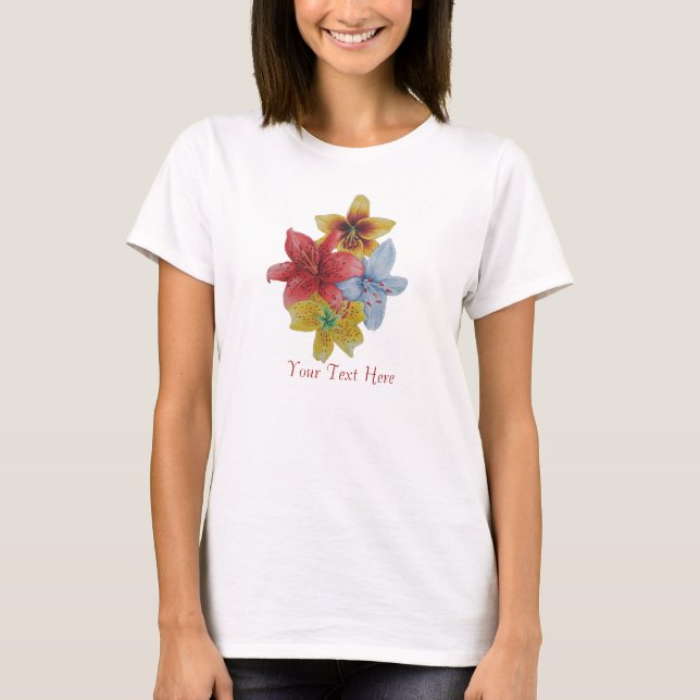 pretty red and yellow Lily flowers floral T-Shirt (Front)