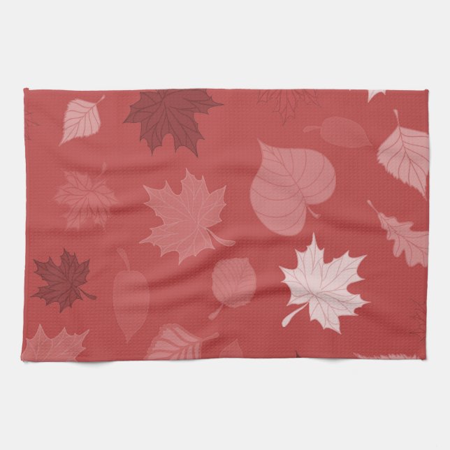 Pretty Red Autumn Leaves Tea Towel (Horizontal)