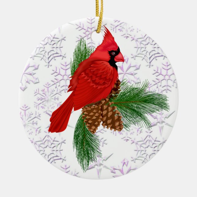 Pretty Red Bird - Cardinal - SRF Ceramic Tree Decoration (Front)