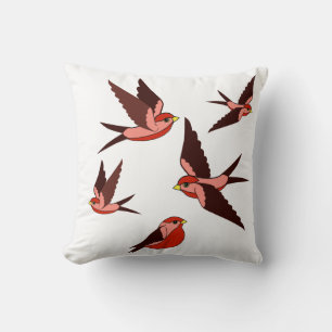 Pretty red birds, flying, sitting, wild song bird cushion
