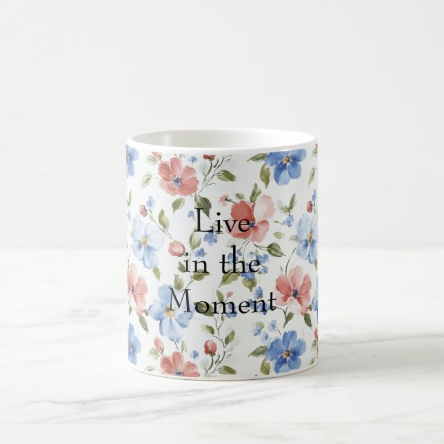 Pretty Red Blue Flowers Coffee Mug (Center)