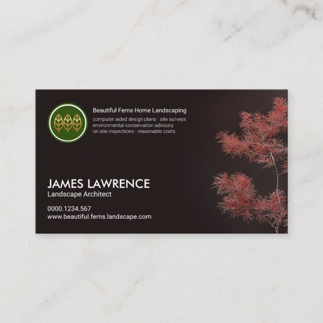 Pretty Red Bonsai Tree Landscaping Business Card (Front)