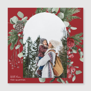 Pretty Red Botanical Photo Arch Christmas Magnet