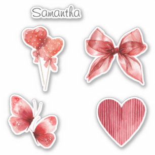 Pretty Red Bow Hearts Butterflies