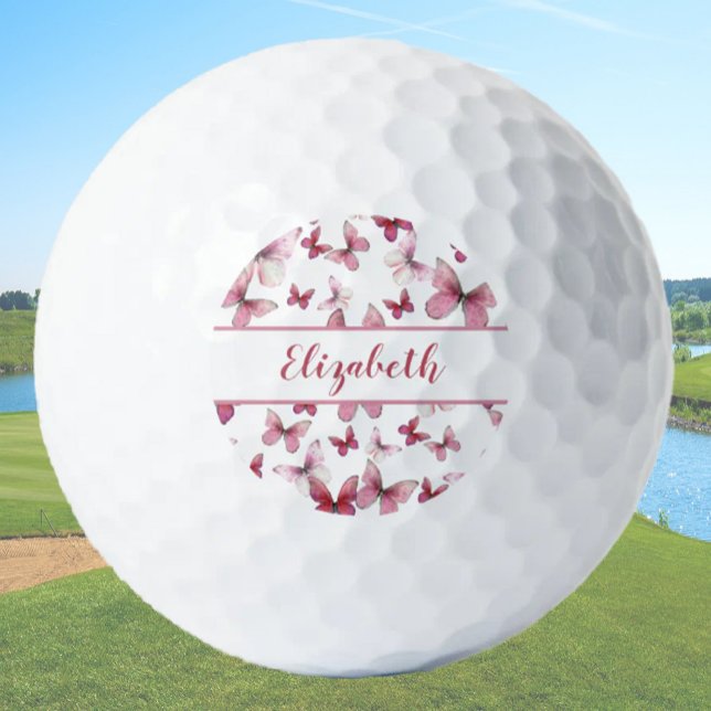 Pretty red butterfly with custom name ladies  golf balls (Creator Uploaded)