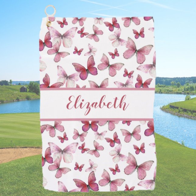 Pretty red butterfly with custom name ladies  golf towel (Creator Uploaded)
