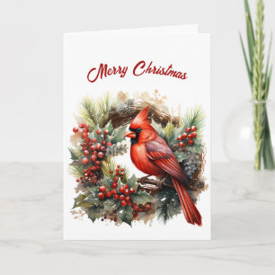 Pretty Red Cardinal Illustration Christmas Card