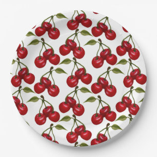 Pretty Red Cherry Watercolor Paper Plate