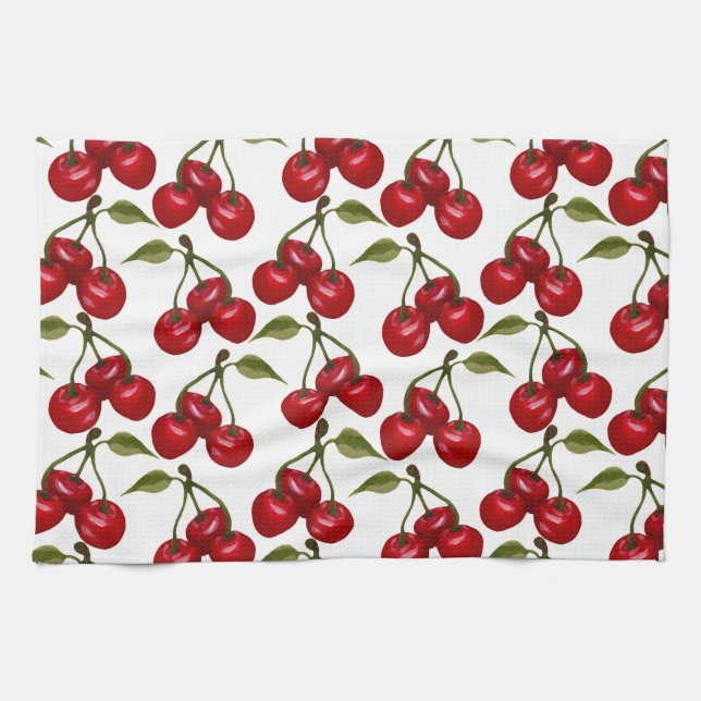 Pretty Red Cherry Watercolor Tea Towel (Horizontal)