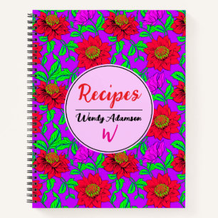 Pretty Red Chic Roses   Elegant Floral Recipe Notebook