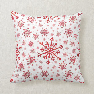 Pretty Red Christmas Snowflakes on Winter White Cushion