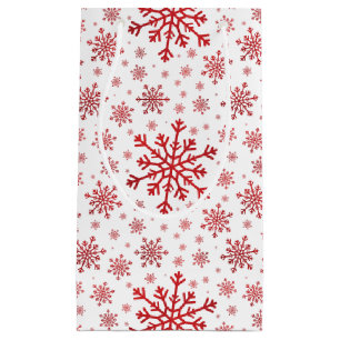 Pretty Red Christmas Snowflakes on Winter White Small Gift Bag