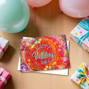 Pretty Red Floral Happy Birthday Card