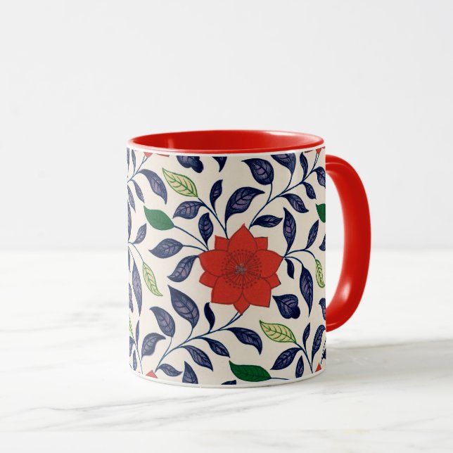 Pretty red floral pattern mug (Front Right)