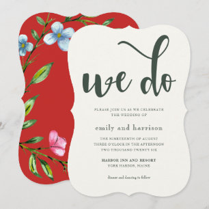 Pretty Red Floral Rustic Wedding Invitation