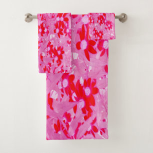 Pretty Red Flowers Bath Towel Set