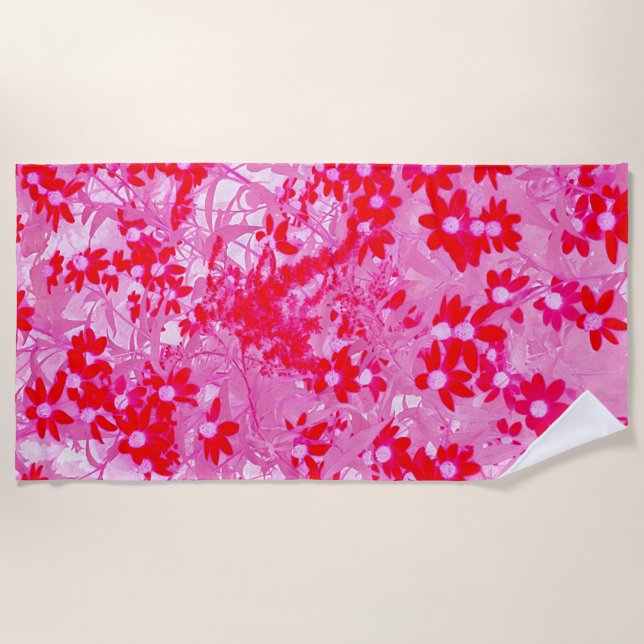 Pretty Red Flowers Beach Towel (Front)