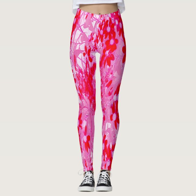 Pretty Red Flowers Leggings (Front)