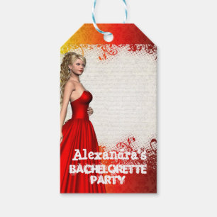 Pretty red girl personalised bachelorette party gift tags