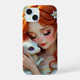 Pretty Red Haired Fairy with Dragon iPhone 15 Case