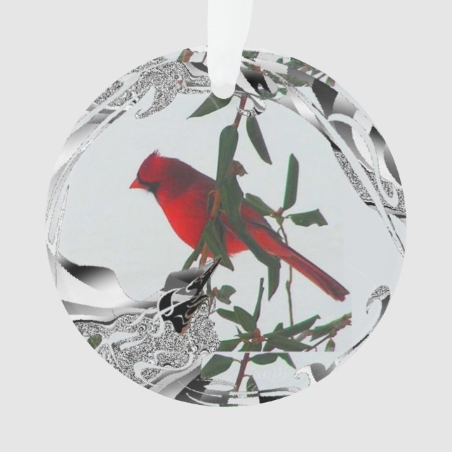 Pretty Red Northern Cardinal Ornament (Front)