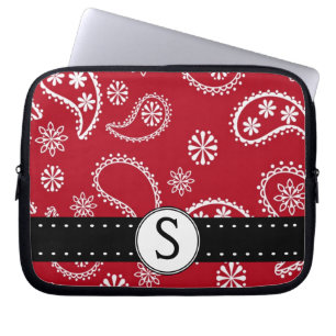 Pretty Red Paisley Pattern with Monogram Laptop Sleeve