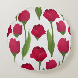 Pretty Red & Pink Botanical Roses Floral Round Cushion