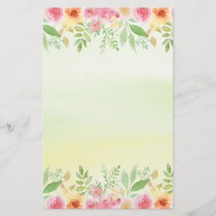 Pretty Red Pink & Yellow Watercolor Flowers Stationery