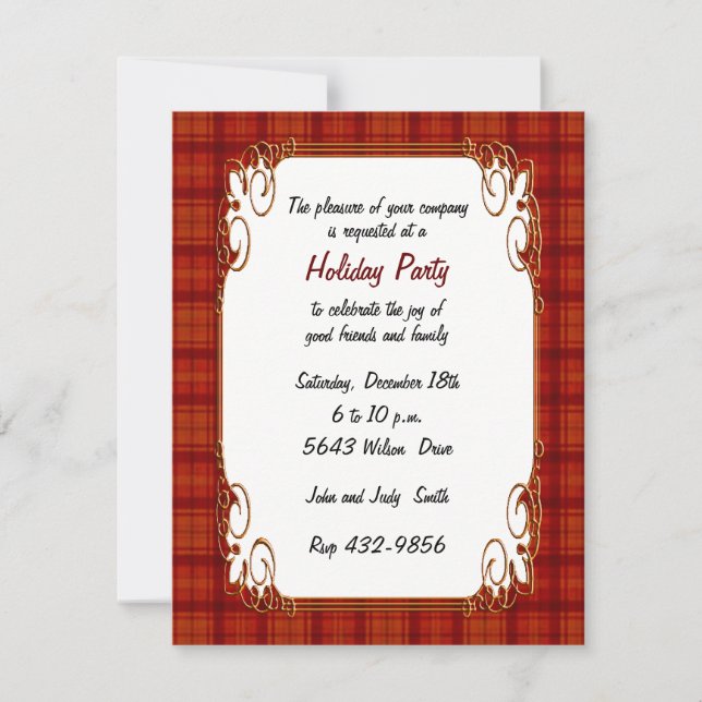 Pretty Red Plaid Holiday Invitation (Front)