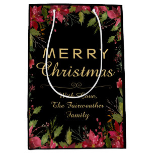 Pretty Red Poinsettia Classic Christmas Party  Medium Gift Bag
