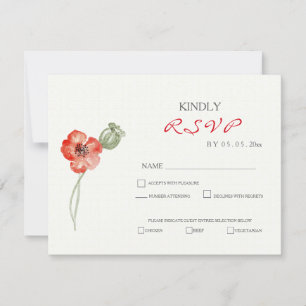 Pretty Red Poppies modern floral wedding RSVP card