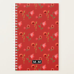 Pretty Red Poppies Pattern Monogram Planner
