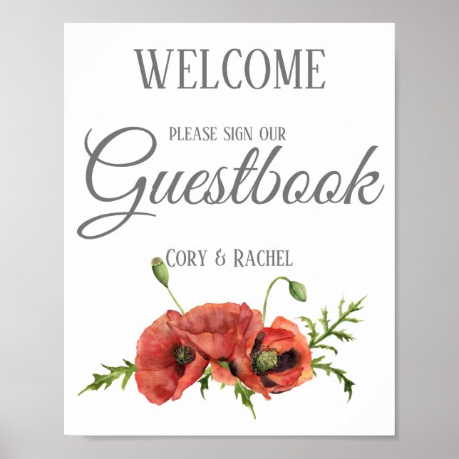 Pretty Red Poppies Wedding Guestbook Print (Front)
