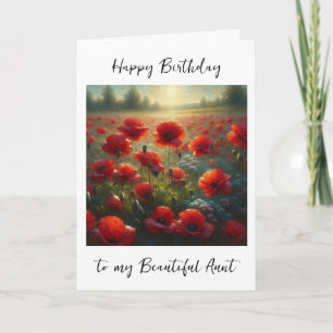 Pretty Red Poppy Field   Aunt Birthday Card