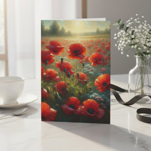 Pretty Red Poppy Field   Birthday Card