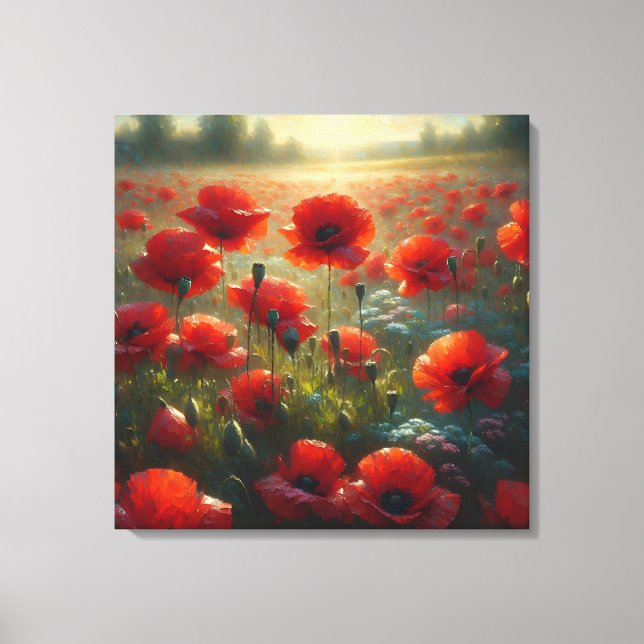 Pretty Red Poppy Field on a Summer Day Canvas Print (Front)