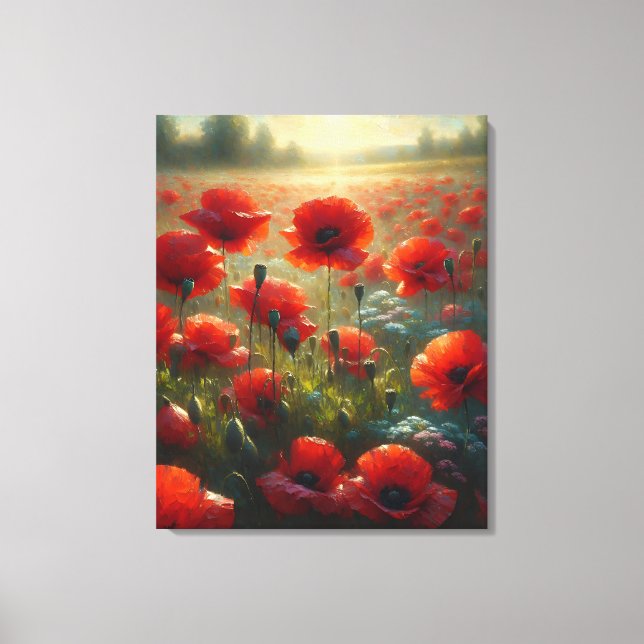 Pretty Red Poppy Field on a Summer Day Canvas Print (Front)