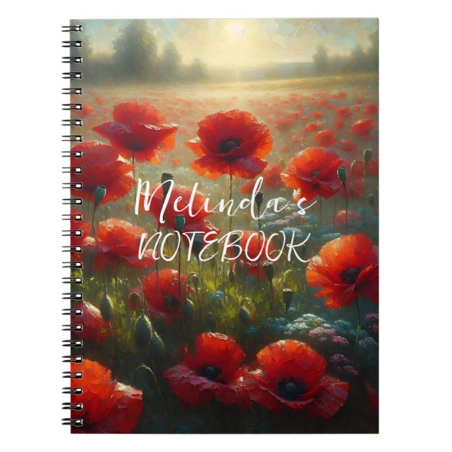 Pretty Red Poppy Field on a Summer Day Notebook (Front)