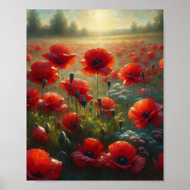 Pretty Red Poppy Field on a Summer Day Poster (Front)