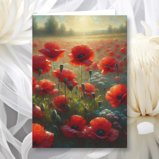 Pretty Red Poppy Field | Thinking About You Card