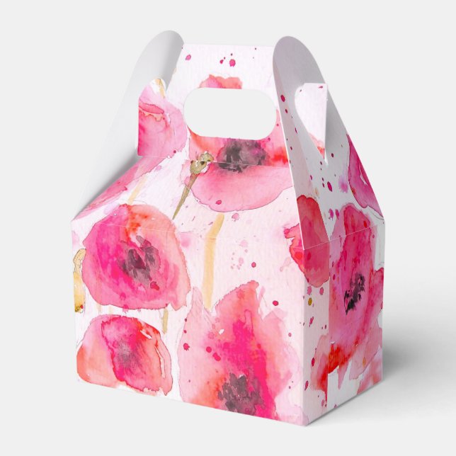 Pretty Red Poppy Floral Wedding Cake Favour Box (Front Side)