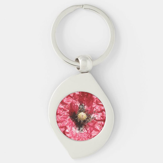 Pretty Red Poppy Flower Macro Keychain (Front)