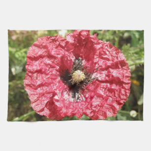 Pretty Red Poppy Flower Macro Kitchen Towel