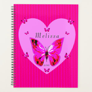 Pretty Red & Purple Butterflies Custom Name Girly Planner