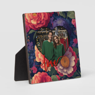 Pretty red purple floral personalise photo plaque