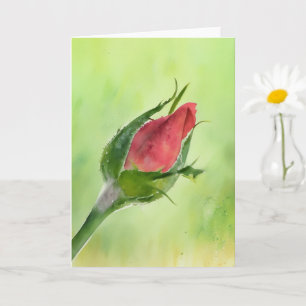 Pretty Red Rose Bud Floral Art Note Card